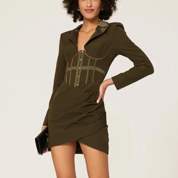 Lavish Alice Olive Green Corst Mini Dress Size 6  Designer Cocktail Bodycon $230 - Picture 1 of 10